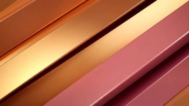 Abstract Geometric Design with Copper Bronze and Rose Gold Stripes on an Angled Metallic Background Perfect for Wallpaper and Presentations