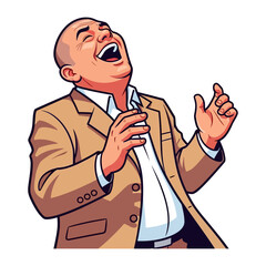 Radiant Laughter: A portrait of a man's uproarious laughter, captured in an illustrative style, embodying genuine happiness and joy. 