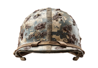 Isolated Steel Combat Helmet with Subtle Bullet Marks on Background