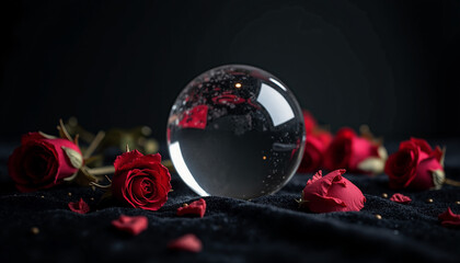 Mysterious Still Life with Crystal Ball and Dried Roses