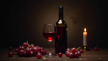Mysterious Wine Still Life with Candlelight Reflection