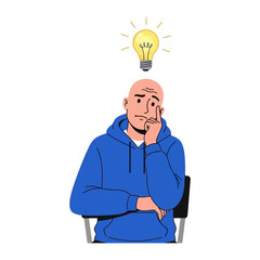 Idea Generation: A person in deep thought, with a radiant lightbulb illuminating his contemplation. A visual representation of inspiration and intellect.