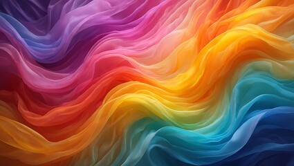 Fototapeta premium Vibrant Rainbow Flowing Fabric Waves Abstract Background with Soft Translucent Layers