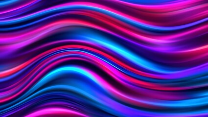 Naklejka premium Hypnotic vibrant neon waves in glowing pink, blue, and purple hues forming an intricate abstract pattern.