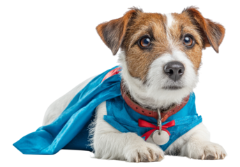 Superhero Dog Wearing Costume with Cape on Transparent Background