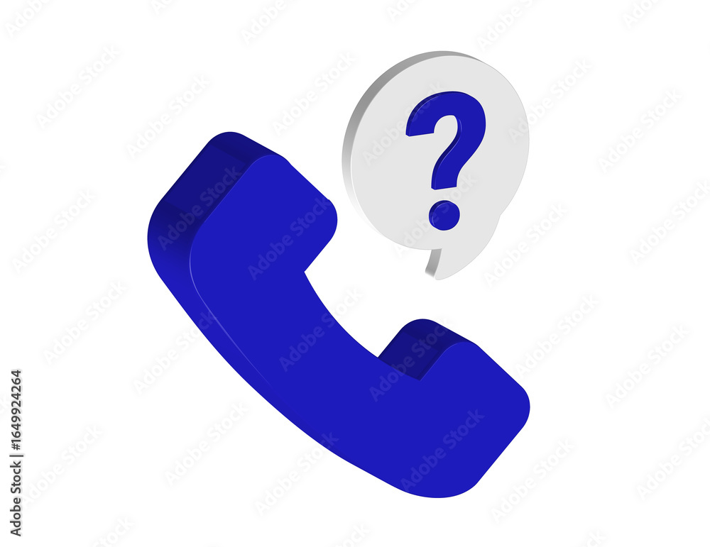 Poster simple 3d illustration of an analog phone icon with a question mark. transparent background in png f