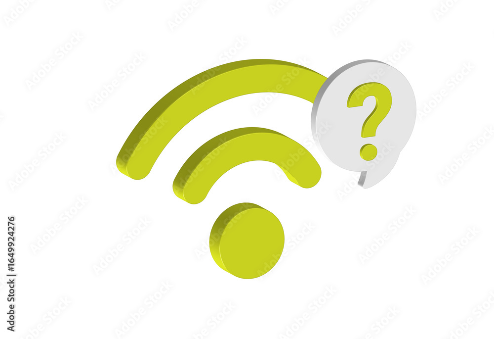 Poster simple 3d illustration of a wi-fi signal icon with a question mark. transparent background in png fo