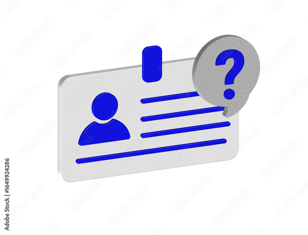 Poster simple 3d illustration of an id icon with a question mark. transparent background in png format.