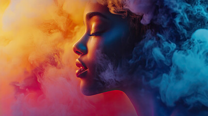 Fototapeta premium A colorful artistic representation of a girl with vibrant smoke trails