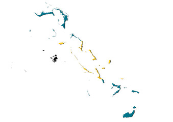 Obraz premium Illustration of Bahamas map with national flag inside 
