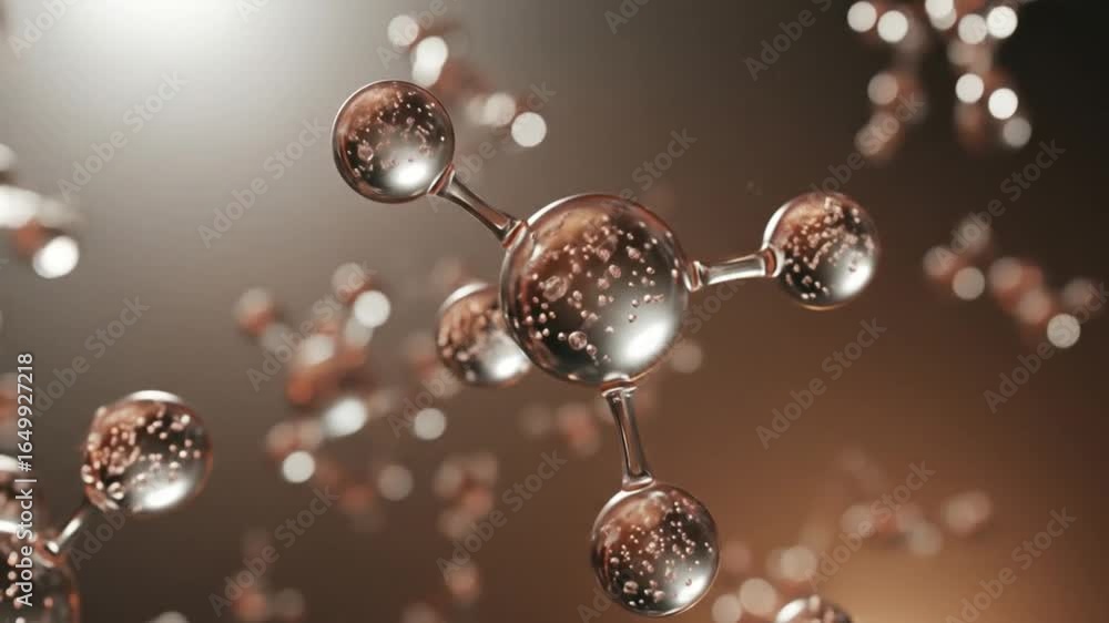 Poster close up view of a molecule structure with spheres and connecting rods against a blurred background