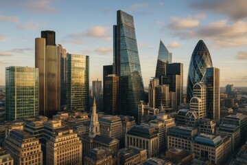 Modern London Financial District with Glass Skyscrapers and Urban Architecture