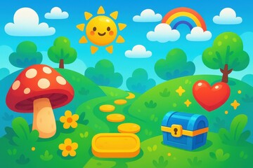 Fototapeta premium Colorful Game Interface Background with Playful Cartoon Design and Child-Friendly Graphics