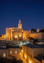 Fototapeta premium Mystical charm of ancient Jerusalem's Tower of David at twilight hour