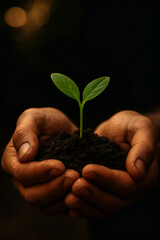 Zarte Pflanze in sch&uuml;tzenden H&auml;nden