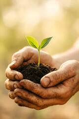 Zarte Pflanze in sch&uuml;tzenden H&auml;nden