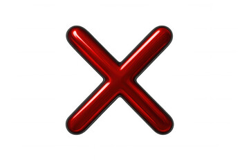 Obraz premium Glossy red cross with dark grey border symbolizing rejection or disapproval on a transparent background