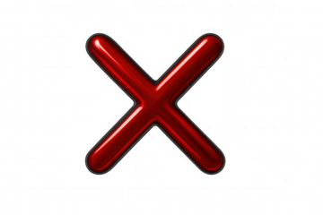 Glossy red cross with dark grey border symbolizing rejection or disapproval on a transparent background