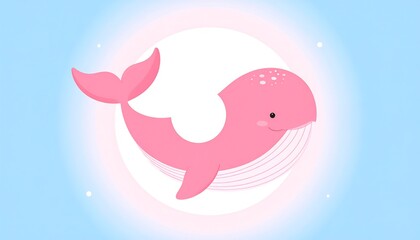 Obraz premium Pink whale illustration against a soft blue background.