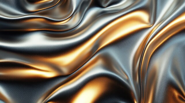 Fototapeta Gold black liquid silk fabric abstract background metal luxury flow wave texture elegant rich contrast design material cloth satin art