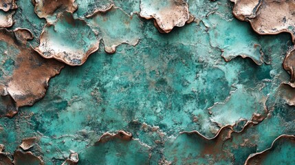 Copper patina verdigris corrosion rust metal abstract texture background frame old vintage grunge oxidized material surface design wallpaper green bronze