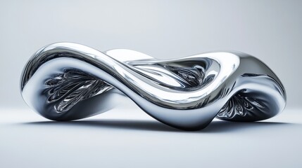 Abstract sculpture chrome metal art modern design shape form infinity loop twist futuristic liquid reflection object technology silver elegance minimal