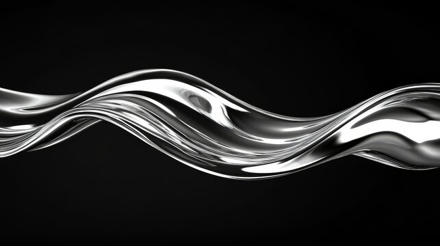 Abstract wave flow chrome silver metal liquid ribbon elegance luxury modern minimalism background monochrome shape curve motion design art futuristic
