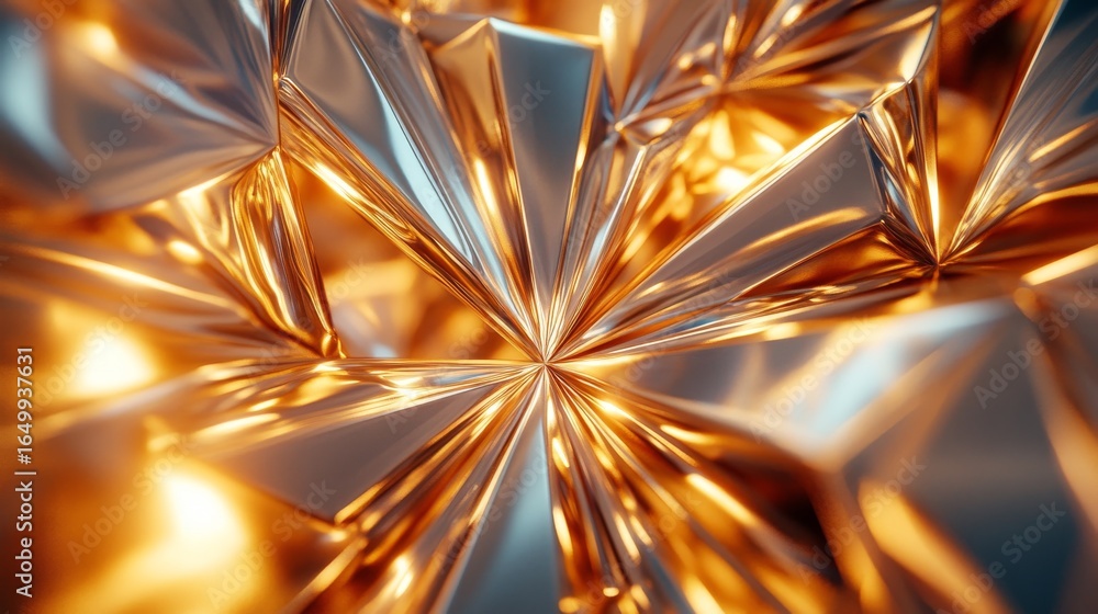 Poster metal abstract background crystal geometric facet surface texture reflection light gold silver moder