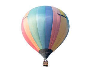 Experience breathtaking adventure soaring high above in a vibrant, multi-colored hot air balloon with passengers.