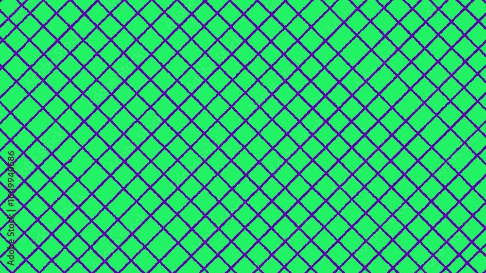 Fototapete animated video texture with a purple hand-drawn diagonal grid on a bright green background. seamless