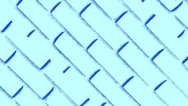 Animated video of a light blue and dark blue abstract brick wall texture. This geometric pattern is a seamless loop, ideal for use as a background in various video projects and creative designs.