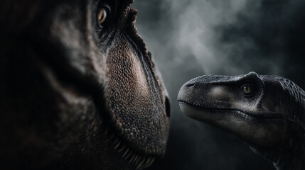 A tyrannosaurus by a velociraptor