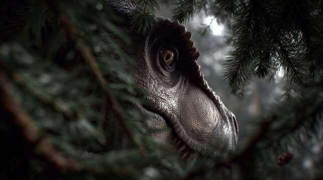 Head of t-rex among the bushes - Powered by Adobe