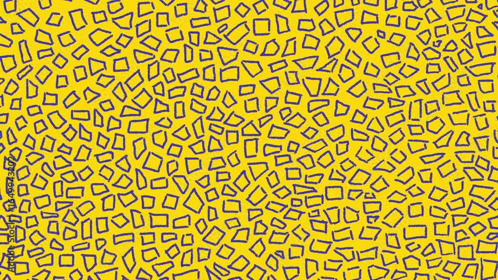 Aufkleber abstract animated texture with hand-drawn blue shapes on a vibrant yellow background. seamless loop 
