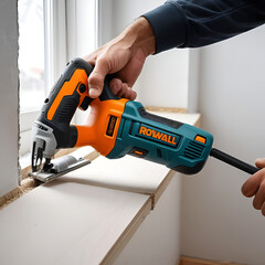 Powerful Cordless Reciprocating Saw in Action Cutting Through Drywall, Construction Work, Home Improvement Project, DIY