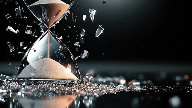 Shattering Hourglass: Time's Fragile Essence Explodes into Shards of Light and Sand