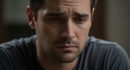 Obraz premium The Weight of Regret A Somber Cinematic CloseUp of a Mans Sorrowful Face.