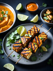 grilled indian tandoori paneer tikka, food photography