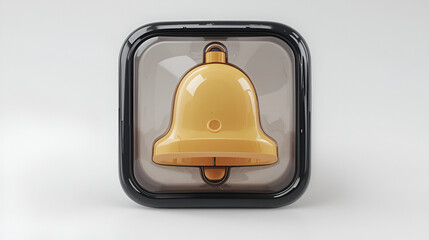 3d notification bell icon isolated on white background. Cartoon plastic icon