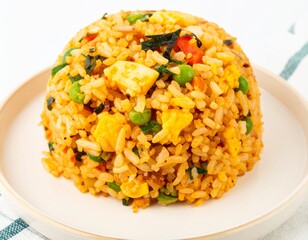 Delicious Golden Color Japanese Chahan with Smooth White Background