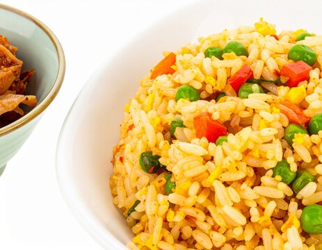 Delicious Golden Color Japanese Chahan with Smooth White Background