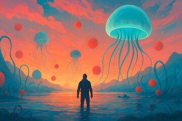 Glowing Human in Surreal Energy Field