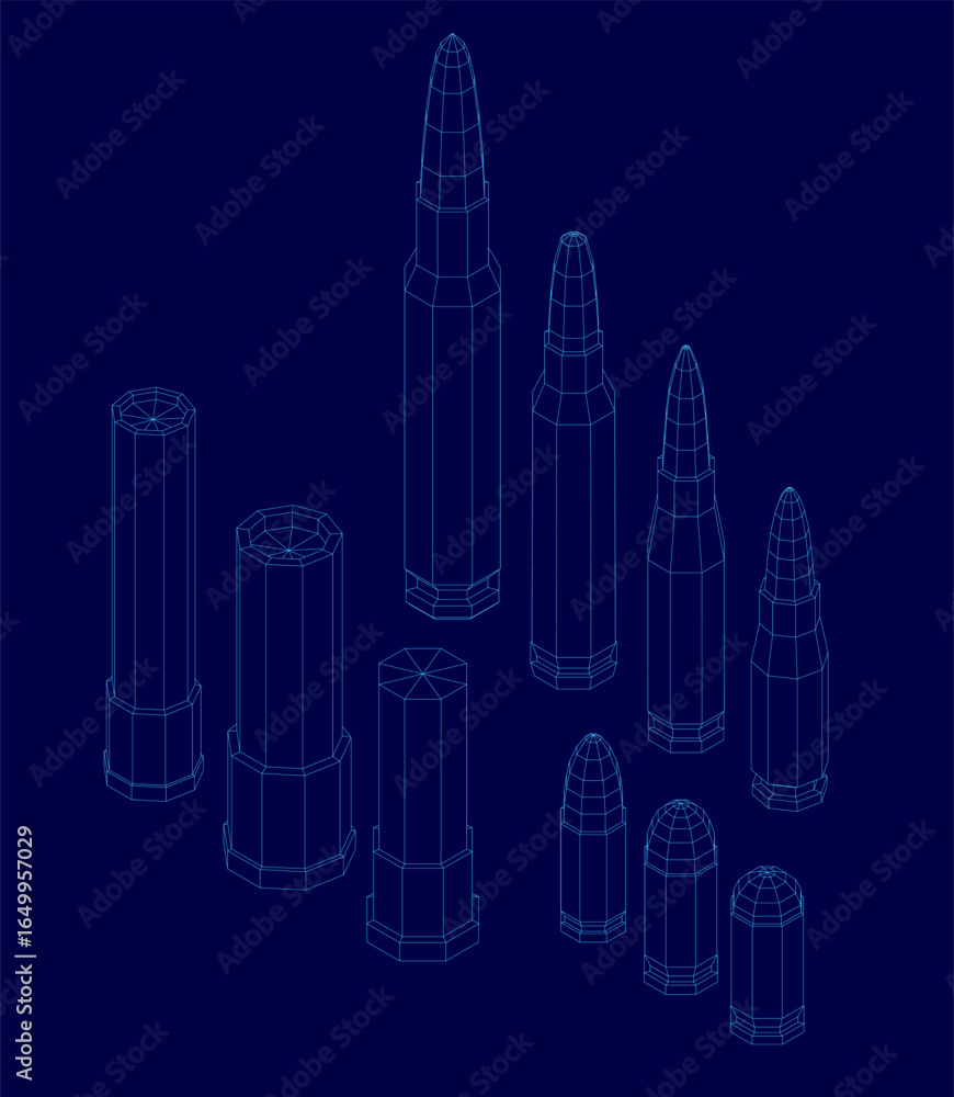 Aufkleber a symmetrical wireframe pattern of bullets in various shapes and sizes stands out against a solid bl