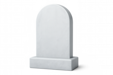 Realistic white marble headstone representing grief, resting on transparent background, commemorating loss and memorializing departed loved ones