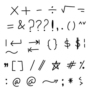 Hand Drawn Mathematical Symbols and Punctuation Marks Doodle Set