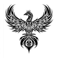 Fototapeta premium Detailed black and white phoenix illustration with intricate feather and tail designs