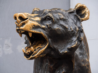 Majestic Bronze Bear Sculpture Displaying Fierceness and Strength