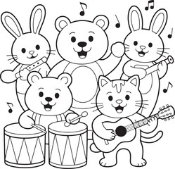 Fototapeta premium Colorful Cartoon Animals Playing Musical Instruments Together
