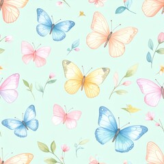 Obraz premium Seamless floral pattern with abstract blue pink flowers and leaves. Watercolor colorful print in rustic vintage style, textile or wallpapers background