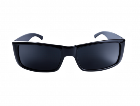 Pair of sleek black sunglasses with modern minimalist design isolated on transparent background